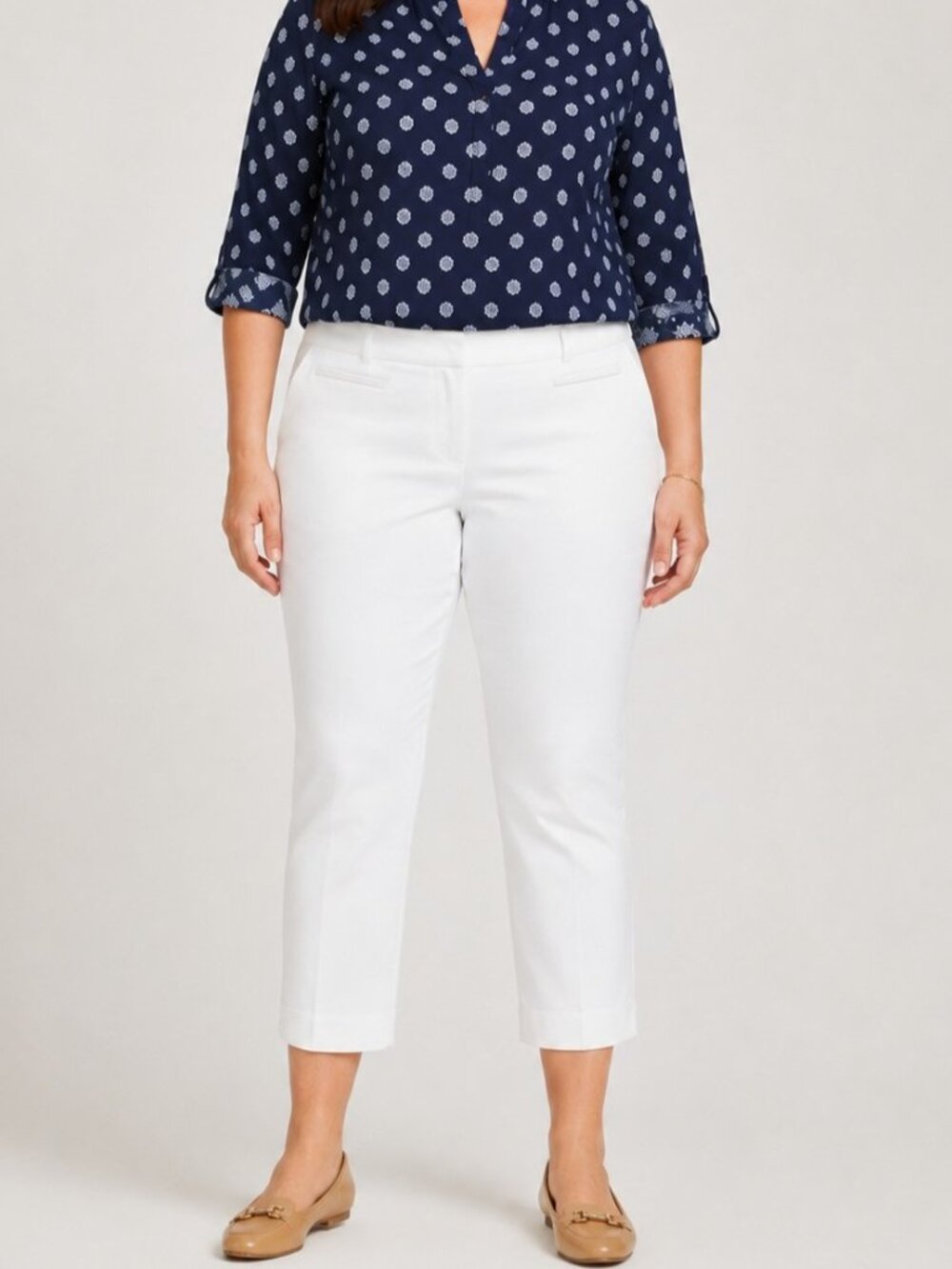 Talbots Womens White Perfect Crop Pants Size 14P New Straight Leg Cotton